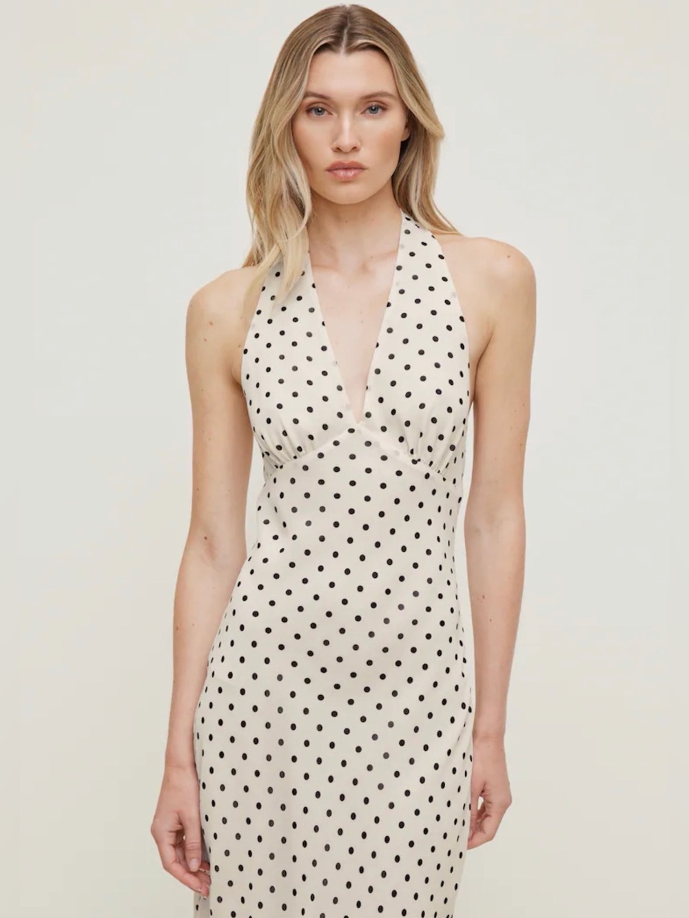 Cream Slip Midi Dress with Black Polka Dots